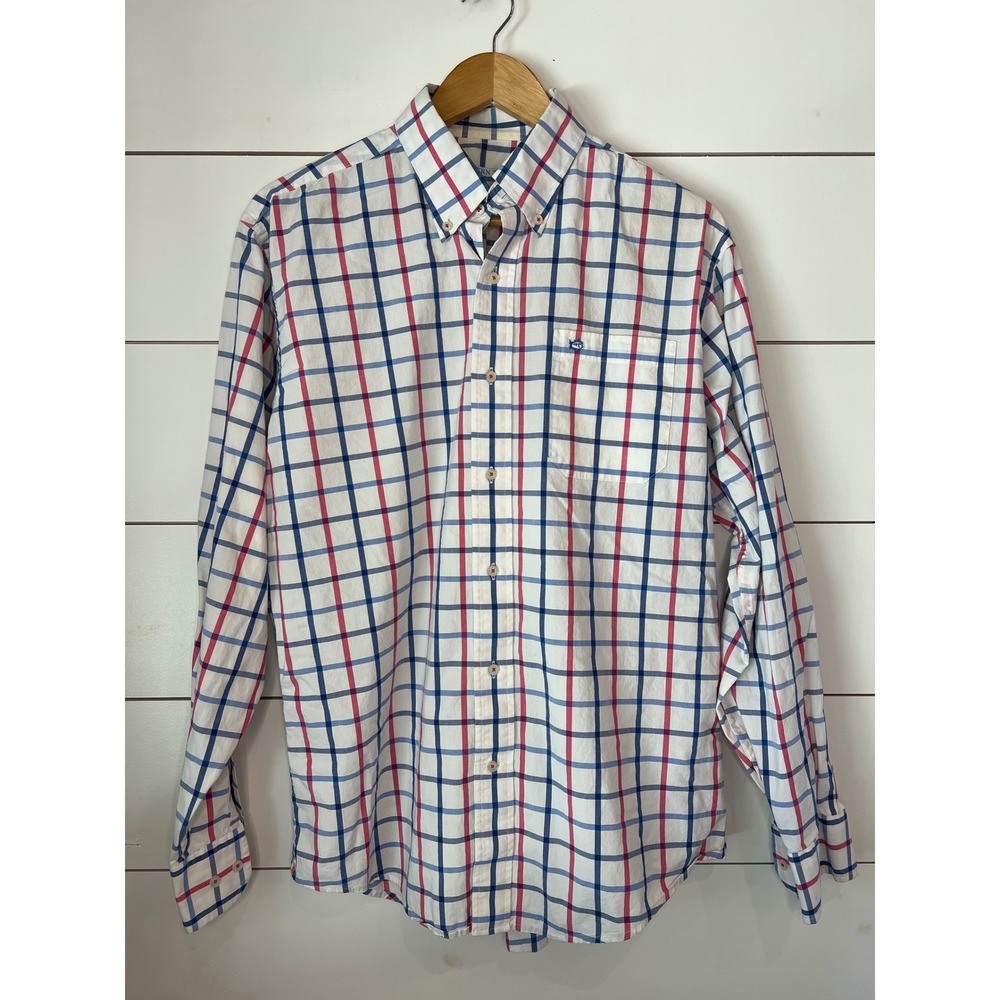 Southern Tide Mens Medium Button Down Shirt Tattersall Plaid Pink White Blue M